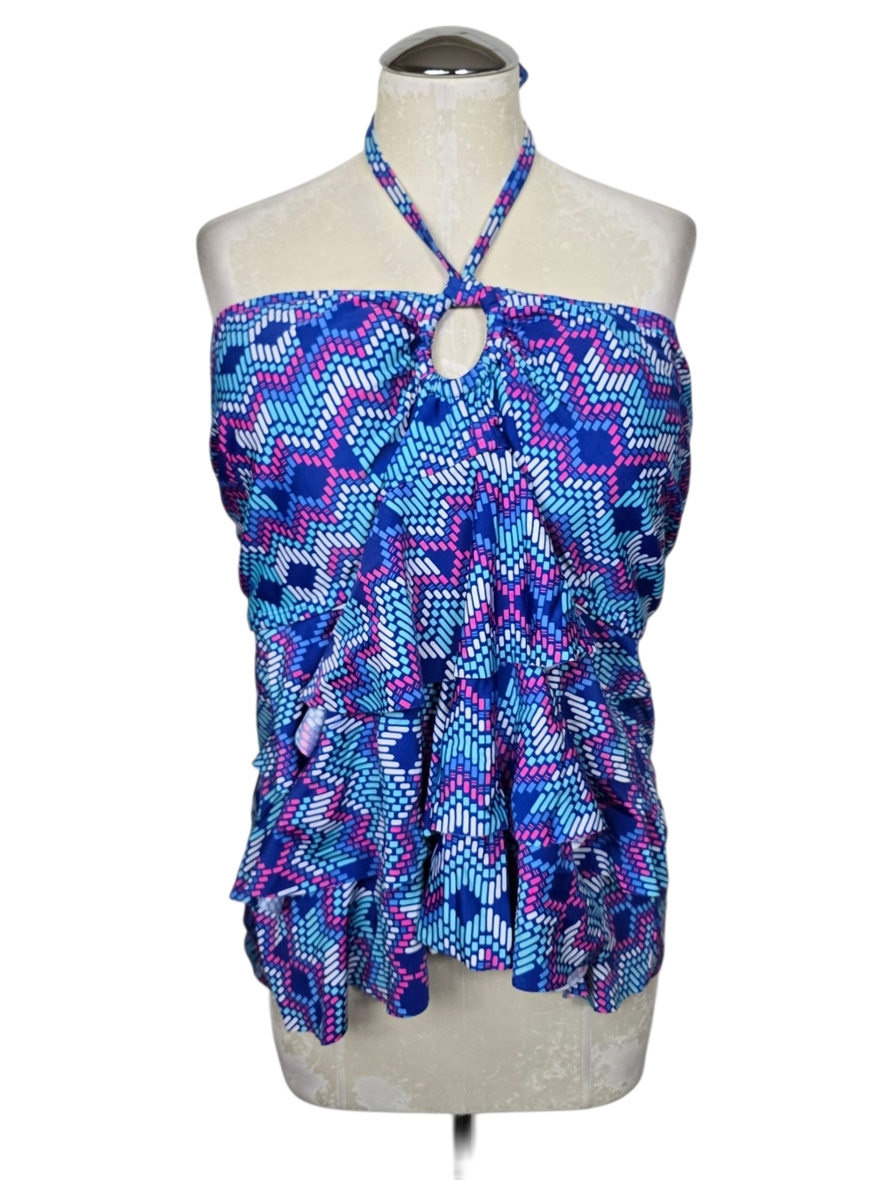 Collections By Catalina Blue Halter Ruffle Tankini 3X Swimwear Pink White